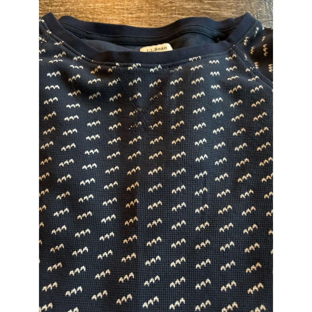 L.L. Bean Women's Unshrinkable Waffle Crewneck Long Sleeve Navy Birdseye M